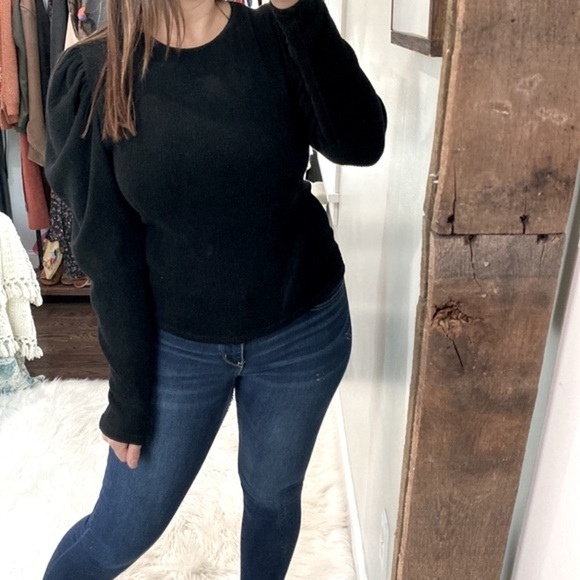 Zara black knit top poof sleeves size large - Picture 3 of 5